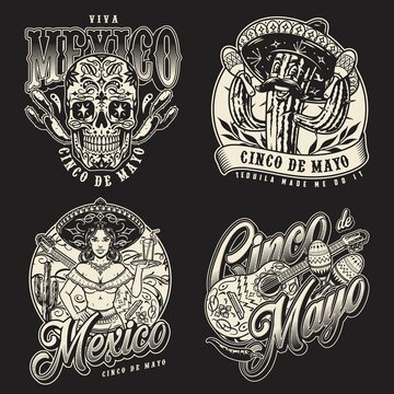 Monochrome Mexican vintage stickers collection