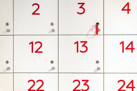 Fragment of cabinet with numbered storage drawers