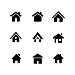 Set of Simple Flat Black Home Icon Illustration Design, Silhouette House Icon Collection Template Vector