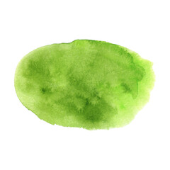 Green color hand drawn watercolor liquid stain isolaterd on white. Abstract aqua smudges scribble drop element for design, illustration, card