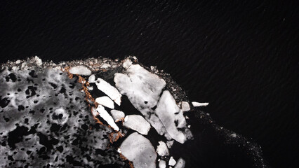 crushed ice floes in the ocean. global warming. aerial view