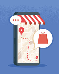 smartphone and shopping bag