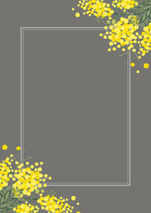 ミモザアカシアのスワッグ　背景素材　花柄　手書きイラスト　春のイメージ　レトロ　北欧デザイン