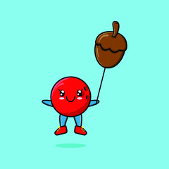 Cute cartoon bowling ball floating with acorn balloon cartoon vector illustration in concept 3d cartoon style