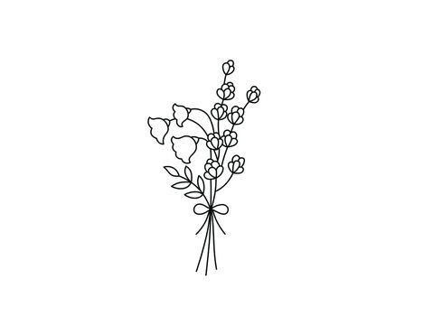 Vector isolated cute small flower bouquet colorless black and white contour line drawing