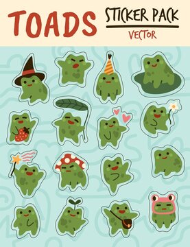 Vector toads and frogs sticker collection
