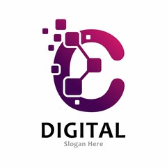 Letter C pixel digital logo, design vector. Suitable for icon app, business, initial, cards, poster, technology and art