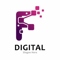 Letter F pixel digital logo, design vector. Suitable for icon app, business, initial, cards, poster, technology and art