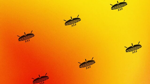 spinning barbecue oven icon animation on orange and yellow
