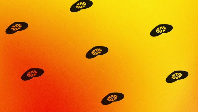 spinning heart with ball icon animation on orange and yellow