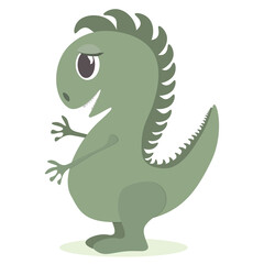 Cute cartoon dinosaur for kids design. Dragon for baby room design, kids clothes. Green dino with big eyes. White background.  Muted tones pastel colors. Vector illustration of fantasy reptile.