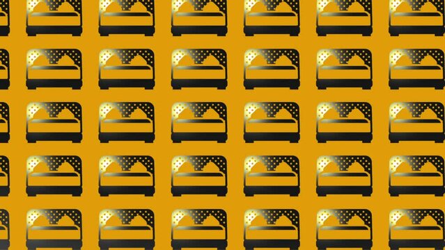 animation of bed with pillows icon on yellow