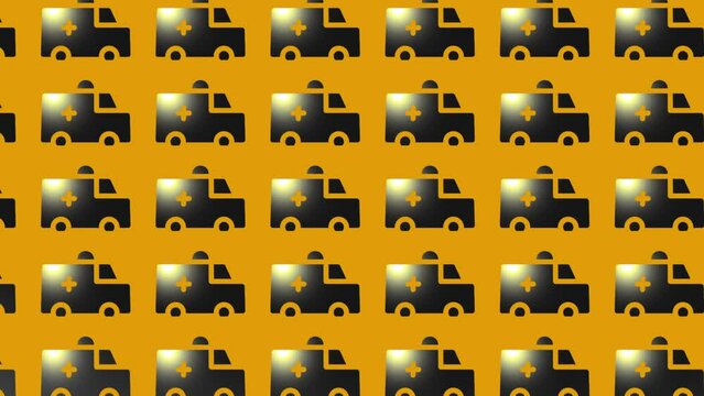 animation of ambulance automobile icon on yellow