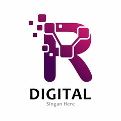 Letter R pixel digital logo, design vector. Suitable for icon app, business, initial, cards, poster, technology and art
