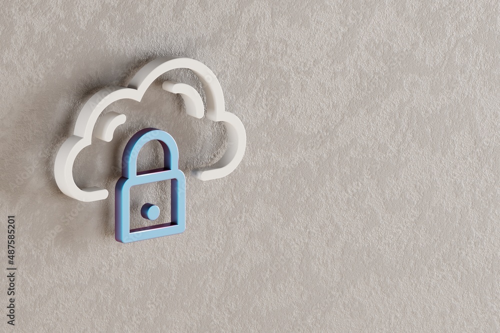 Aufkleber beautiful cloud database security icon on wall bright background. 3d rendering illustration. backgro