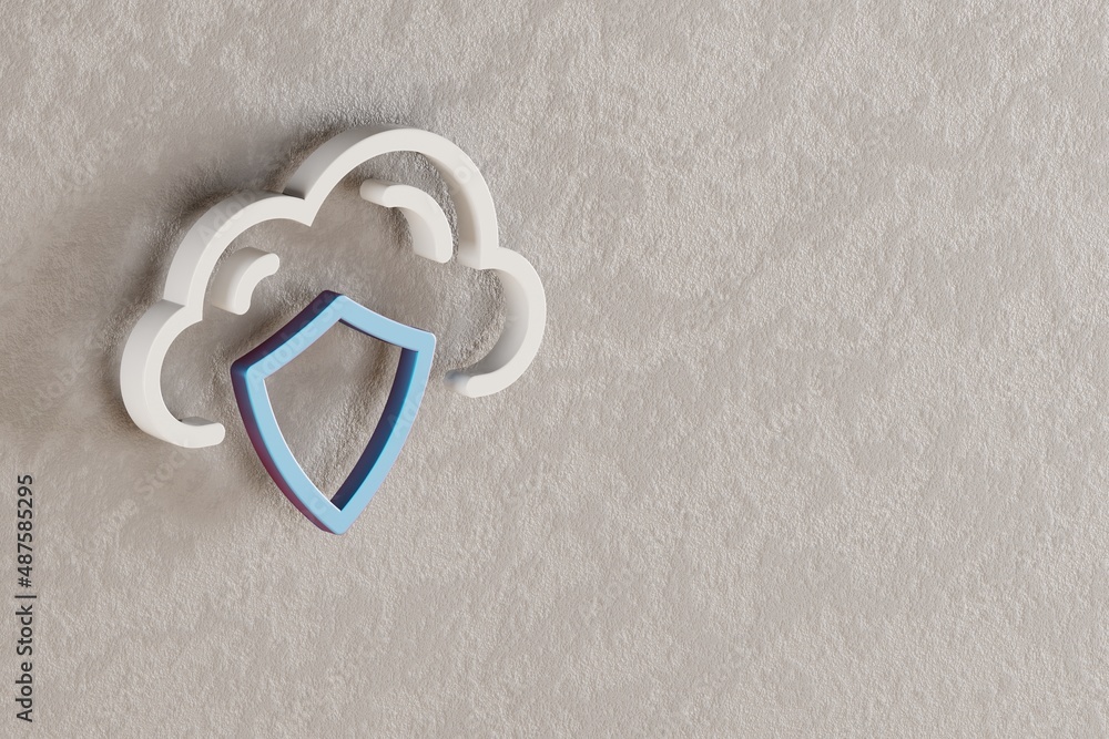 Fototapete Beautiful Cloud Database Security icon on wall bright background. 3d rendering illustration. Background pattern for design. Web Hosting.