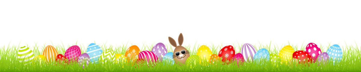 Braunes Hasenei Sonnenbrille 28 Bunte Ostereier Muster Wiese Banner