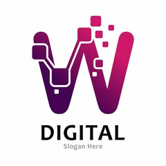 Letter W pixel digital logo, design vector. Suitable for icon app, business, initial, cards, poster, technology and art