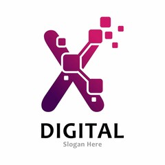 Letter X pixel digital logo, design vector. Suitable for icon app, business, initial, cards, poster, technology and art