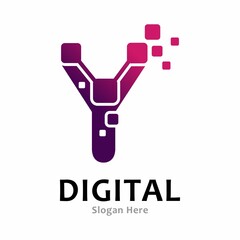 Letter Y pixel digital logo, design vector. Suitable for icon app, business, initial, cards, poster, technology and art
