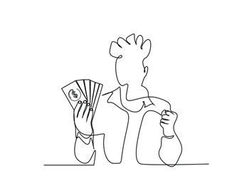 a human holding money dollar in hand showing success expression