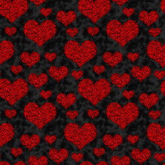 Red glitter hearts on seamless background