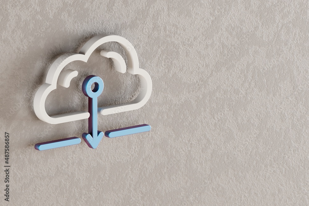 Leinwandbilder beautiful cloud server download icon on wall bright background. 3d rendering illustration. backgroun