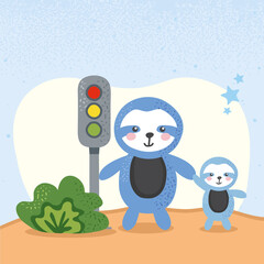 cute sloths bears family