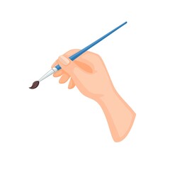 Hand holding brush symbol painter artist, education or decoration job illustration cartoon vector