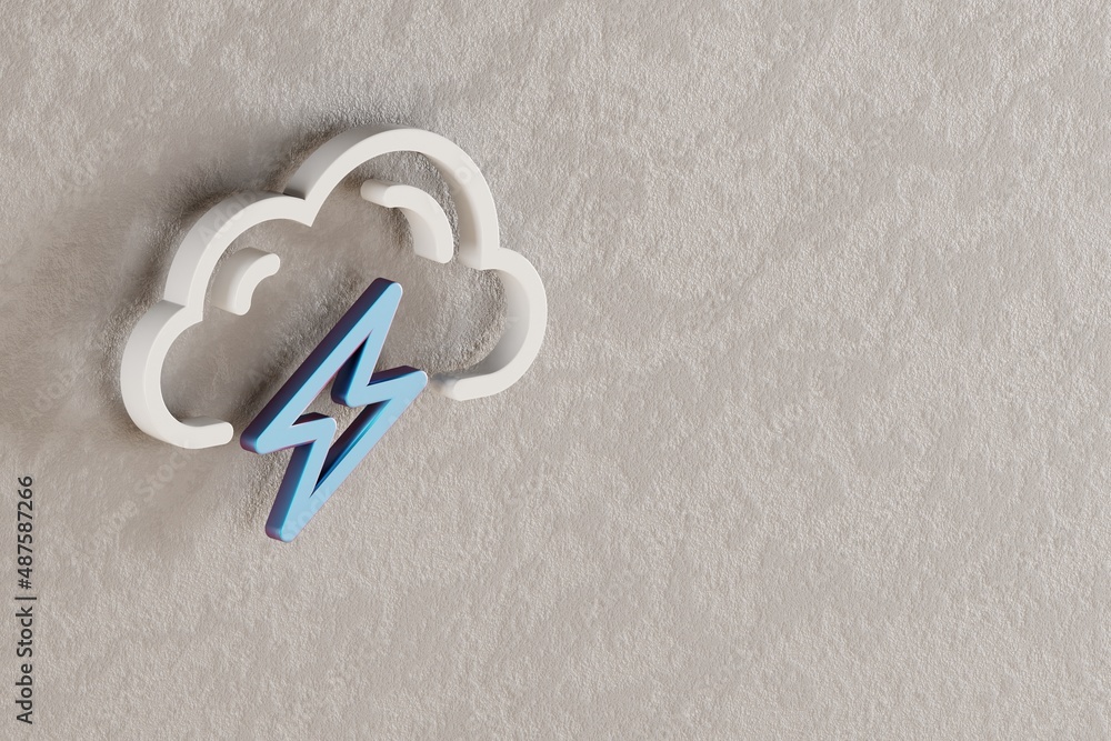 Aufkleber beautiful cloud thunder bolt icon on wall bright background. 3d rendering illustration. background p