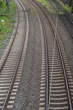View from a bridge on two railway tracks near Mainz/Germany 