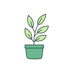 Houseplant in the pot simple vector illustration, indoor flowers, home potted plant