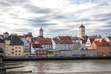 Regensburg, Germany - February, 14th 2022: Almost spring in the city. High quality photo