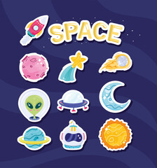 space lettering and ten icons