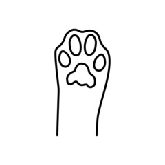 Cat paw. Home pet. Soft cat paw. Design element for logo. Black outline. Vector line icon isolated on white background
