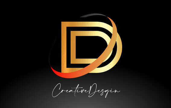 Outline Letter D Logo Design in Black and Golden Colors Vector Icon