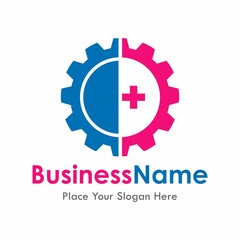 Medical gear vector logo template illustration. Suitable for business, health, web and design. Also, for technology and cross health symbol