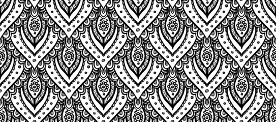 Seamless vector pattern of hand-drawn Thai Filigree motif. Repeating patterns are great for surface designs and backgrounds.