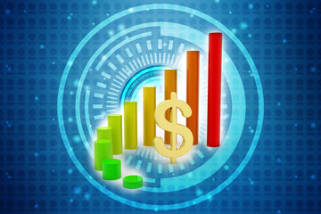 Dollar Financial Success Bar Chart Graph Growing Up 3d Render Illustration