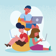 little students group using laptops