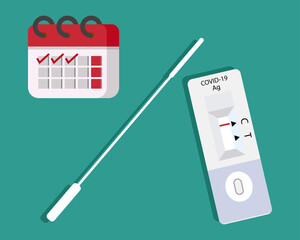 Rapid Antigen Test Kit with calendar concept. Covid-19 crisis. Cartoon vector style for your design	
