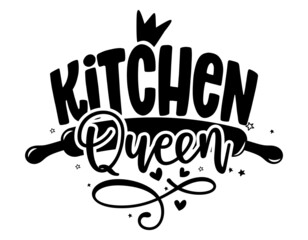 Kitchen queen - kitchen towel quote label. Good for bakery logo, badge, sticker or Mother's Day gift. illustration, home made food packaging design. Good for business company for kitchen, restaurant.