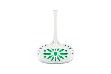 Toilet rim block on a white background.