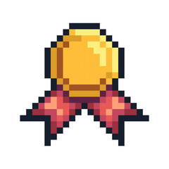 Ribbon pixel art icon. Present bow logo. 8-bit sprite. Decorative knot. Game development, mobile app.  Isolated vector illustration
