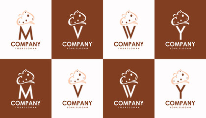 set of initial logo random with ice cream logo, reference logo for your business