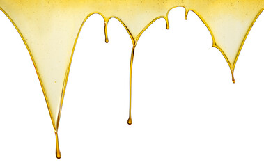 Olive or engine oil dripping on white background - 487592274