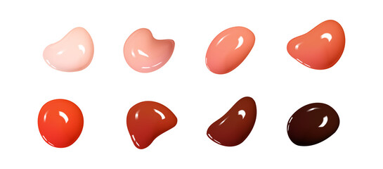 Realistic vector 3D shapes isolated on white background. Set of glossy multicolored drops of paint or varnish