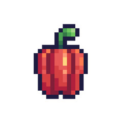 Fototapeta premium Bell pepper pixel art icon. Paprika logo. 8-bit sprite. Game development, mobile app. Isolated vector illustration