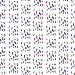 Watercolor seamless pattern with beetles, ladybugs and plants