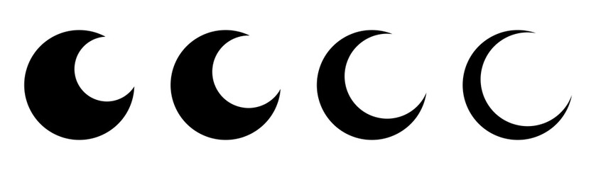 Moon icon set. Moon phase symbol. Crescent icon in glyph. Crescent icon set. Lunar symbol in black. Moon silhouette. Stock vector illustration - obrazy, fototapety, plakaty
